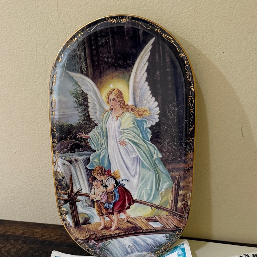Collectible Oval Angel Decorative Plate 1995 Rare home decor Limited Edition art